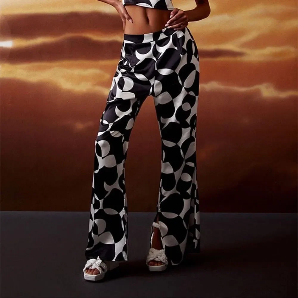PacSun Y2K Ryan‎ Destiny Black And White Satin Abstract Pants. Size Small.